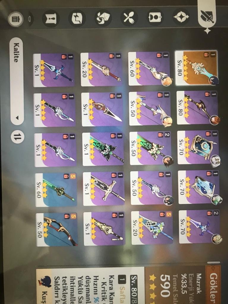 Genshin Ar 45 5 tane 5 yıldızlı kaliteli hesap