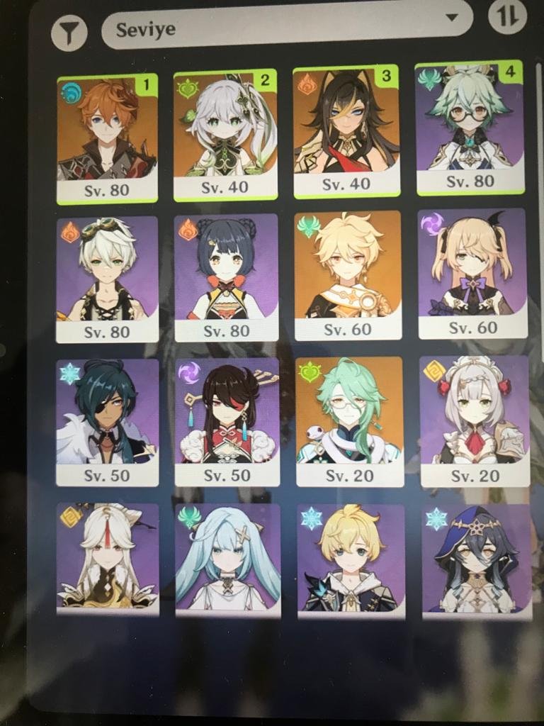 Genshin Ar 45 5 tane 5 yıldızlı kaliteli hesap