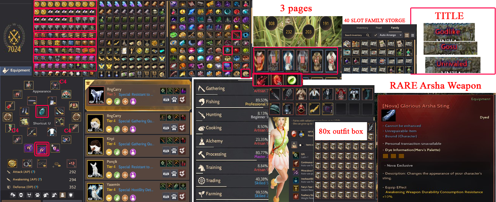 Sage 64 | Arsha Weapon | Rare Titles Godlike Gosu Unrivaled | 80x Outfit box