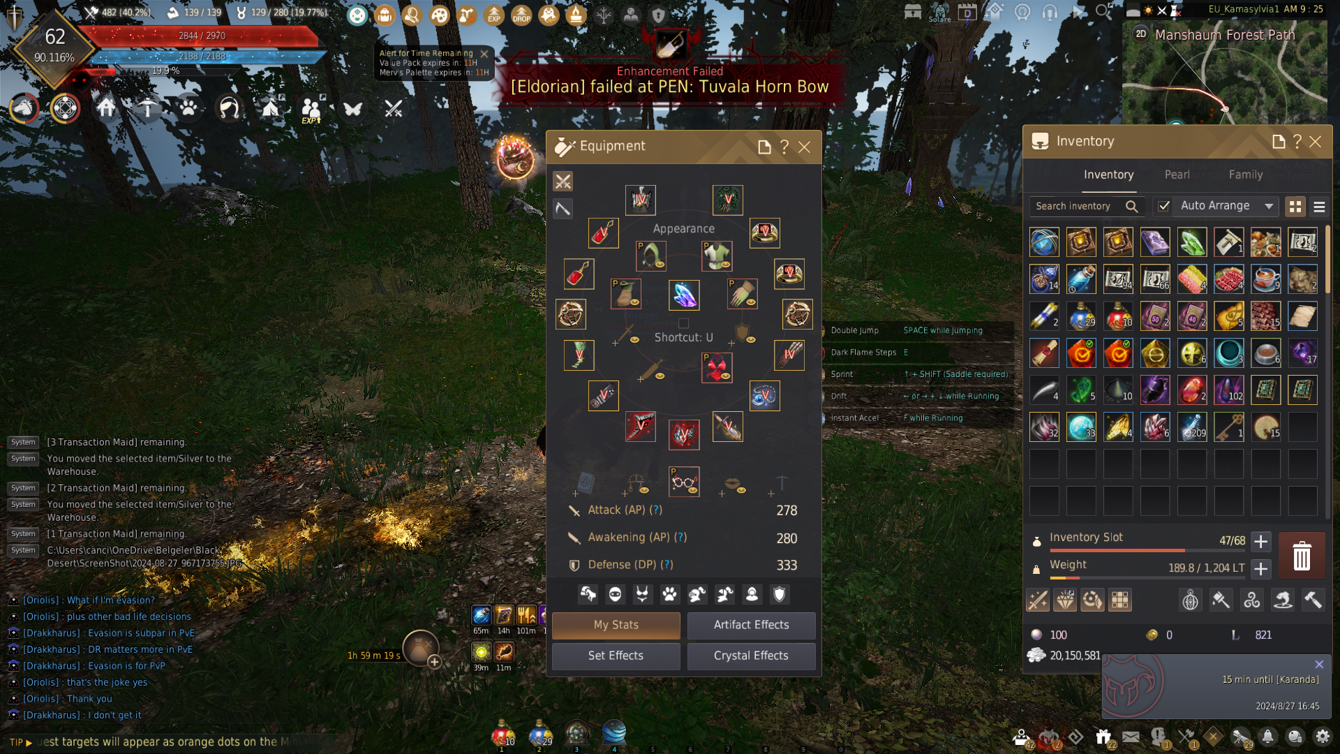 Black Desert Online EU Bölgesi 280 ap 335 dp witch 2 pen bs ap dp gör