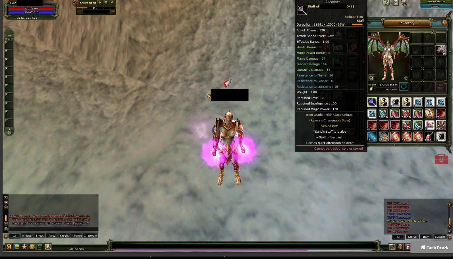 8 Quest Staff Karus Mage 7.5M NP 83/10 100 DEF 10 MP