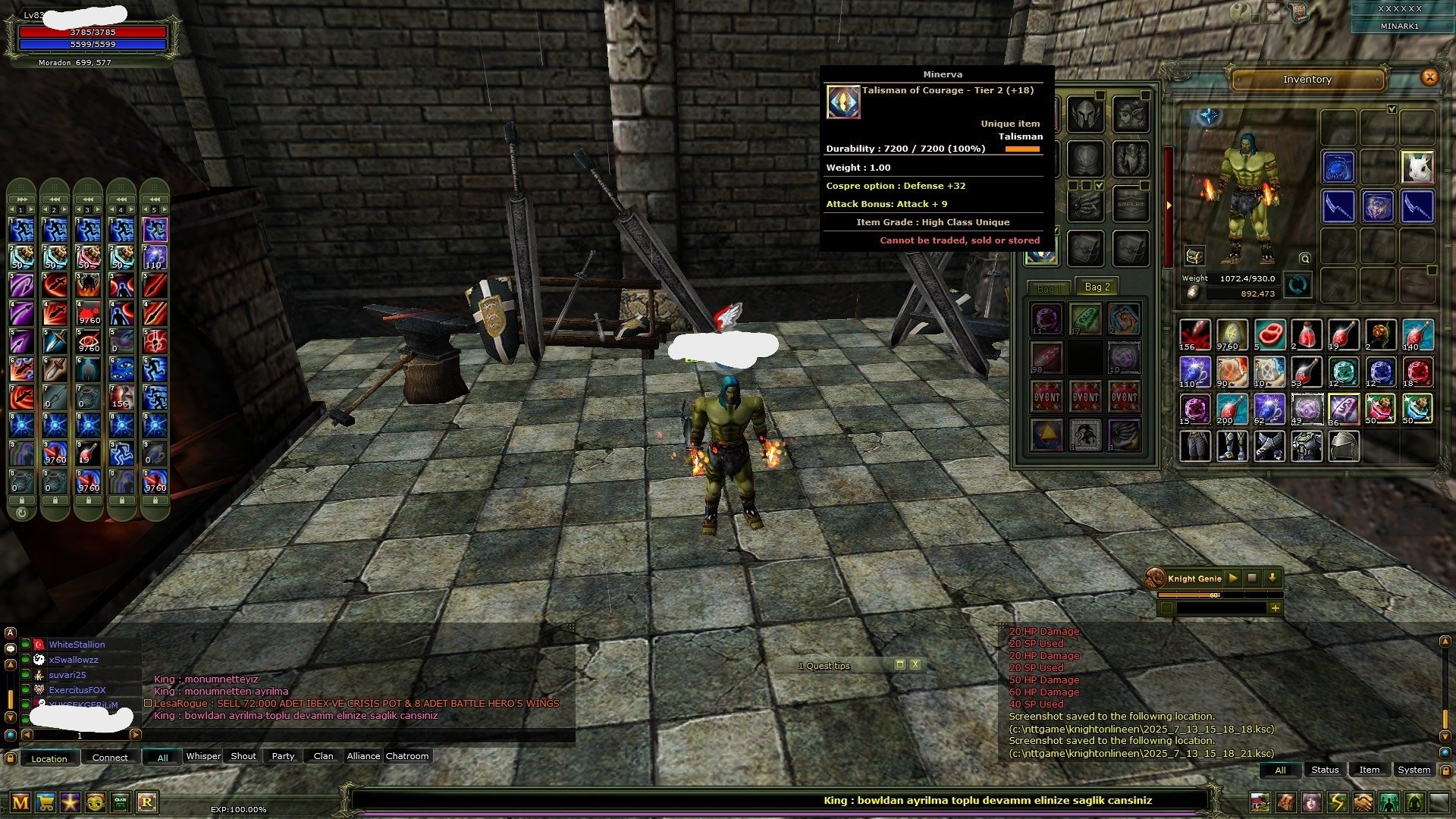 Knight Online Minark reb 17 fs reb 11 fs tılsım 18li karus rogue