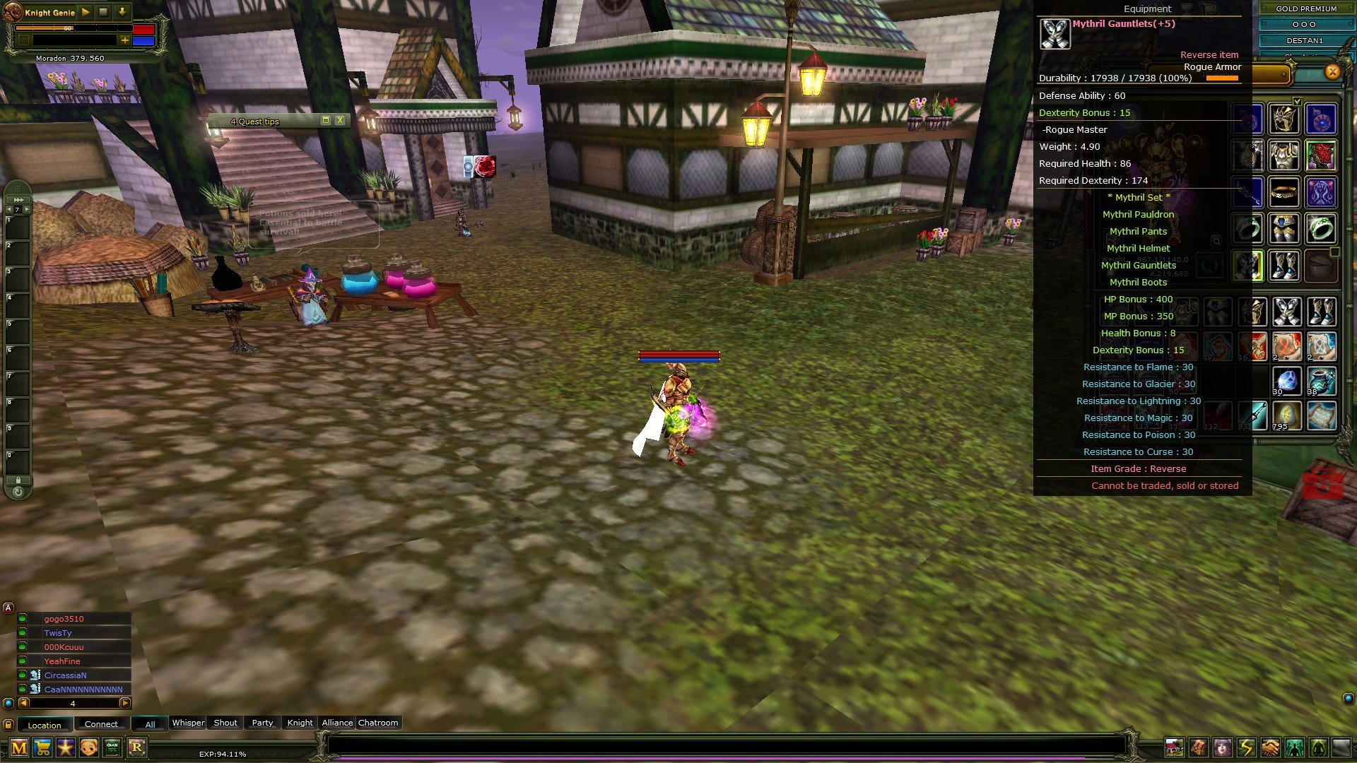 83/1 Rogue / 8 bot ve kol kalan 7 mythril (dex)/ 7 mythril (hp set) / 7 bow / 7 fs