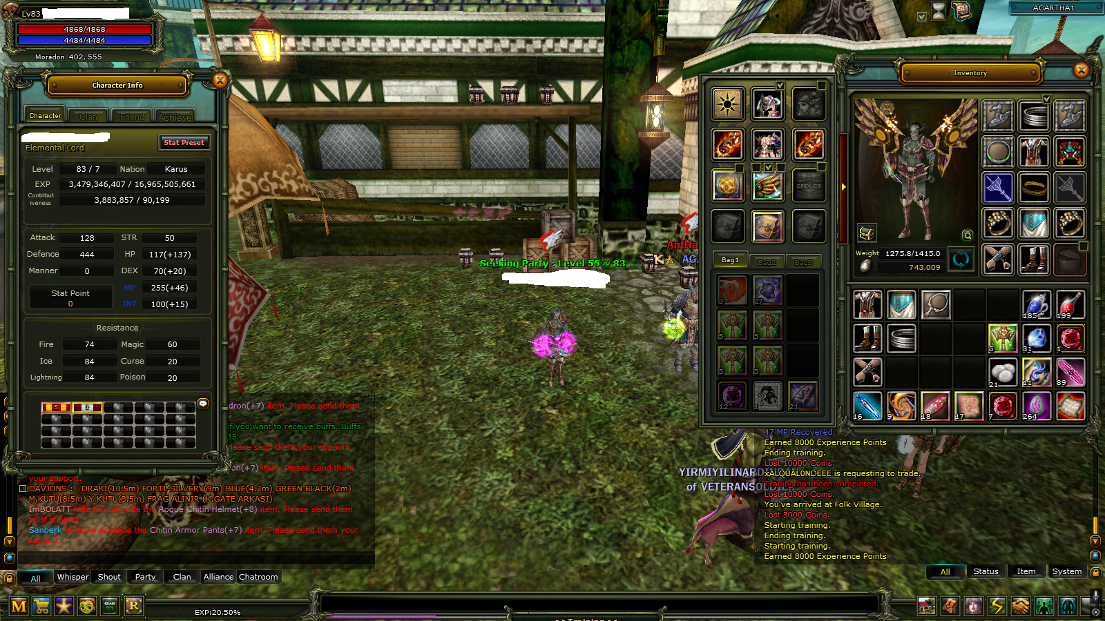 AGARTHA 83/7 % 20 FULL GÖREV 100 DEFLİ KARUS MAGE