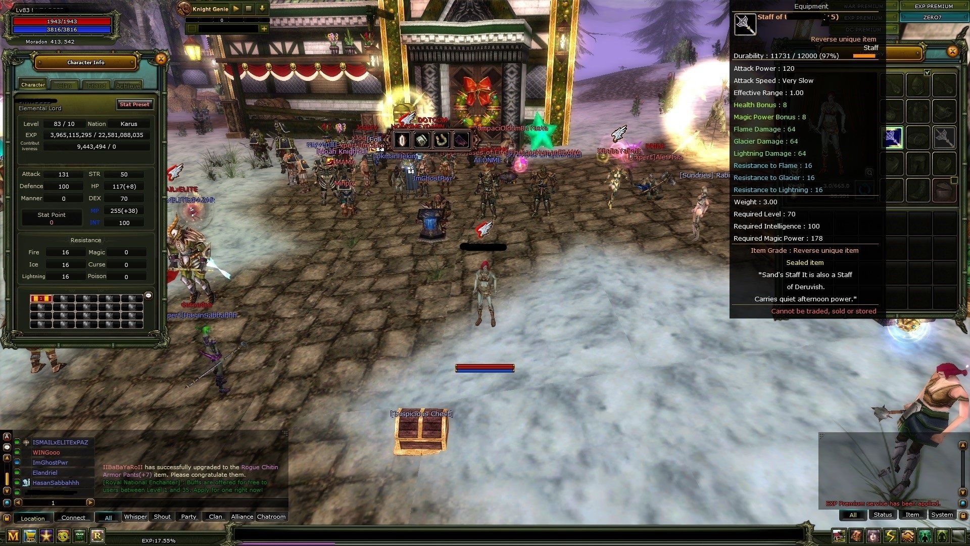 83/10 KARUS MAGE, 8 QUEST STAFF FULL SKILL, 100DEF, 10MP, 9.4M NP