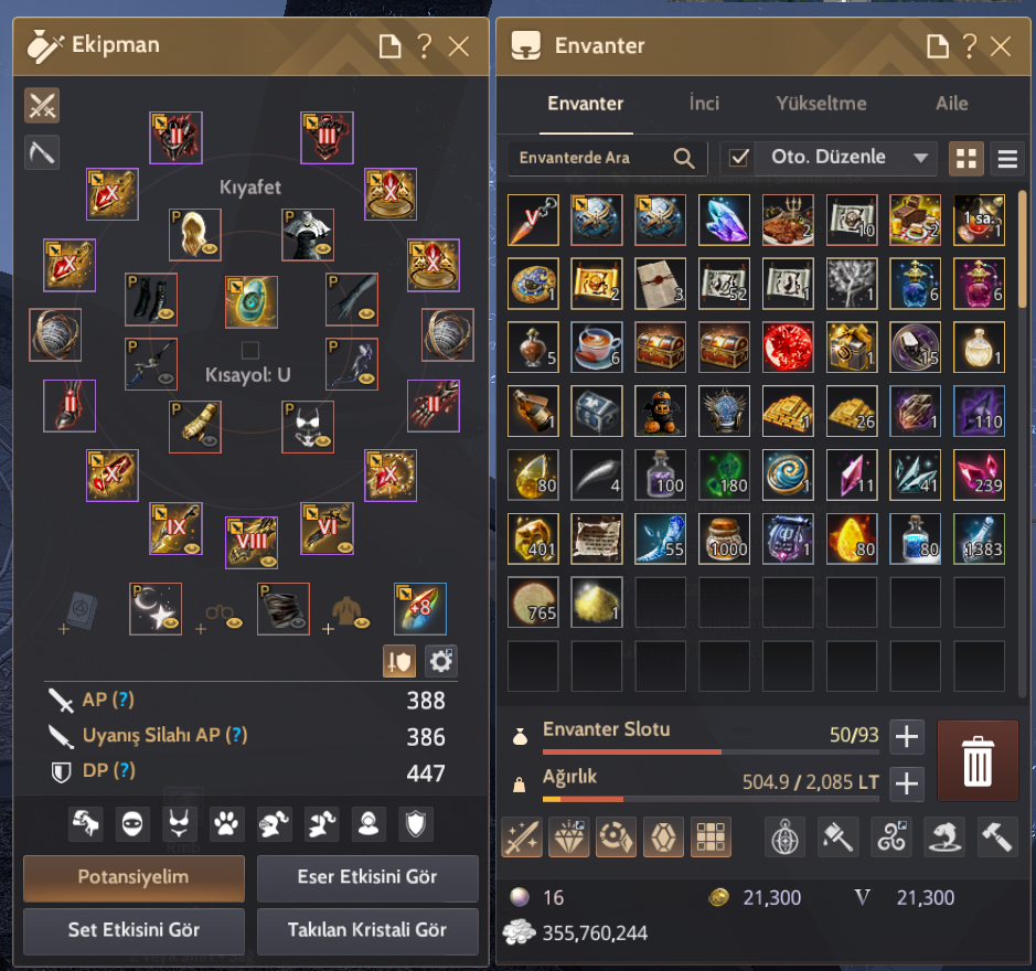 837 GS yüksek potansiyelli 65 level ana karakterli hesap