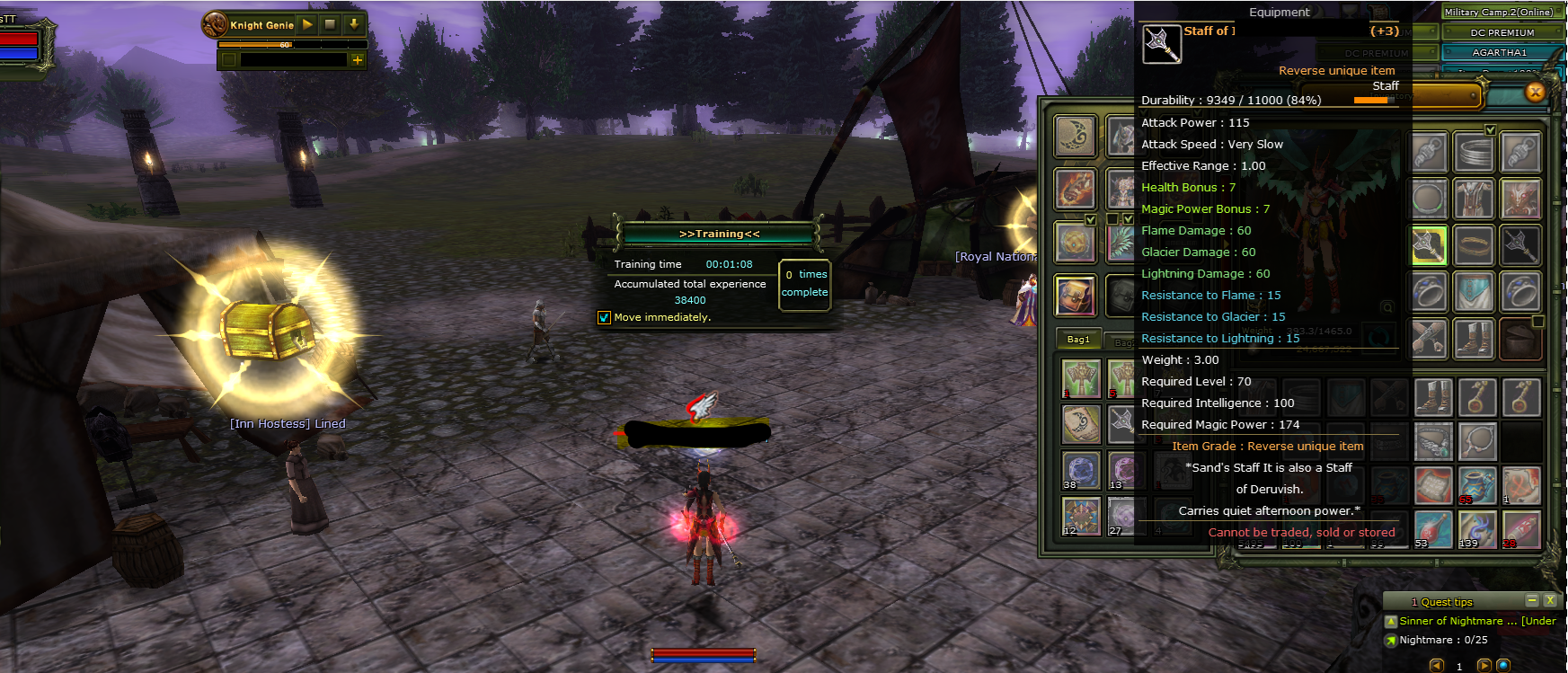 83/10 HUMAN MAGE, REB 3 QUEST STAFF, 100 DEF, 10 MP, 3.9M NP