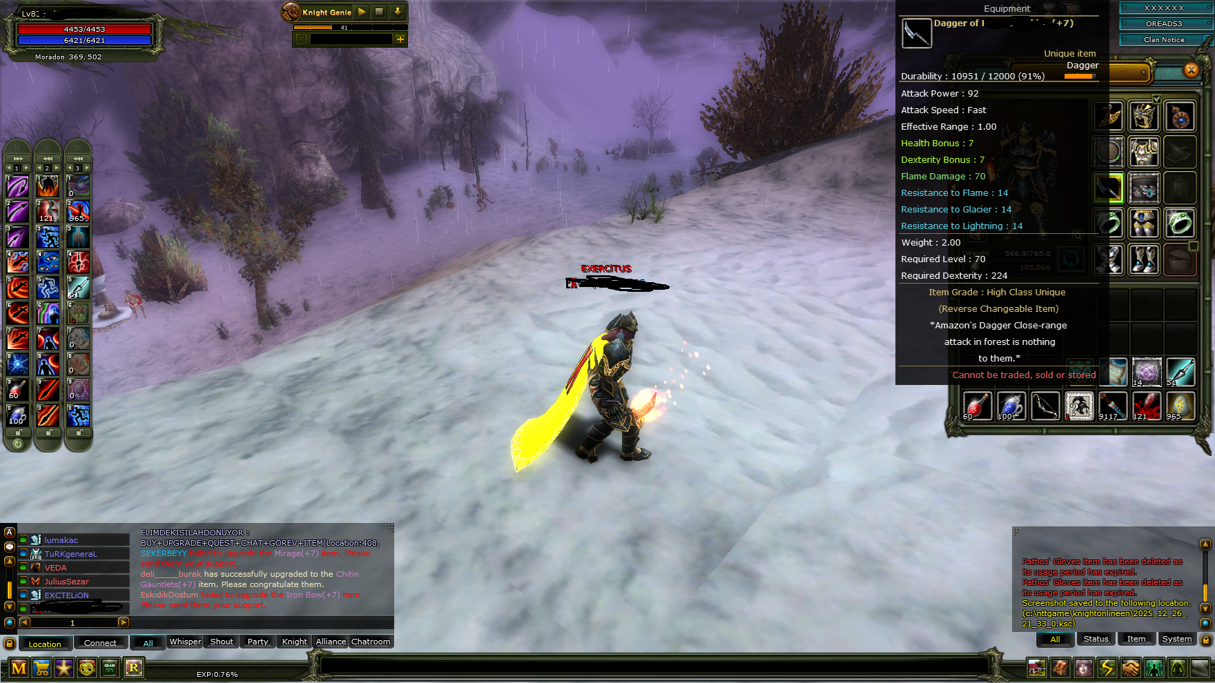 8 MİTHRİLLİ VE 7 FLAME SHARD 7 QUEST BOW 83 100 DEFLİ HAZIR KARUS ROGUE