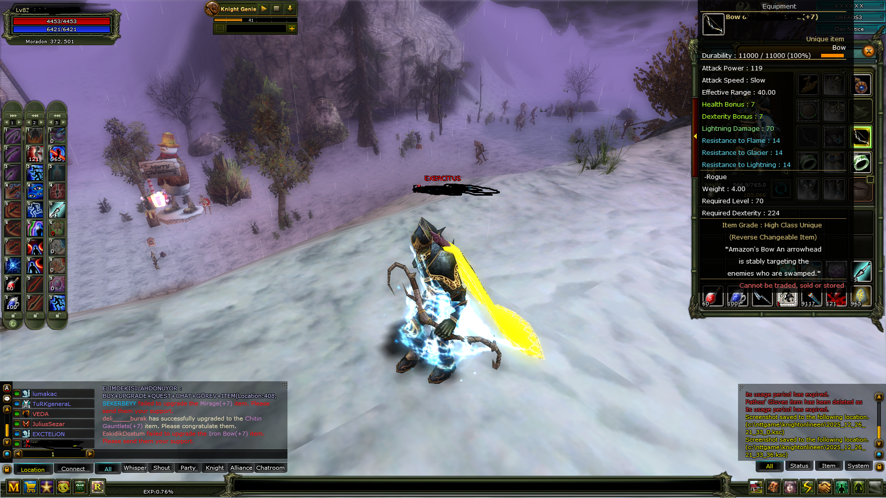 8 MİTHRİLLİ VE 7 FLAME SHARD 7 QUEST BOW 83 100 DEFLİ HAZIR KARUS ROGUE