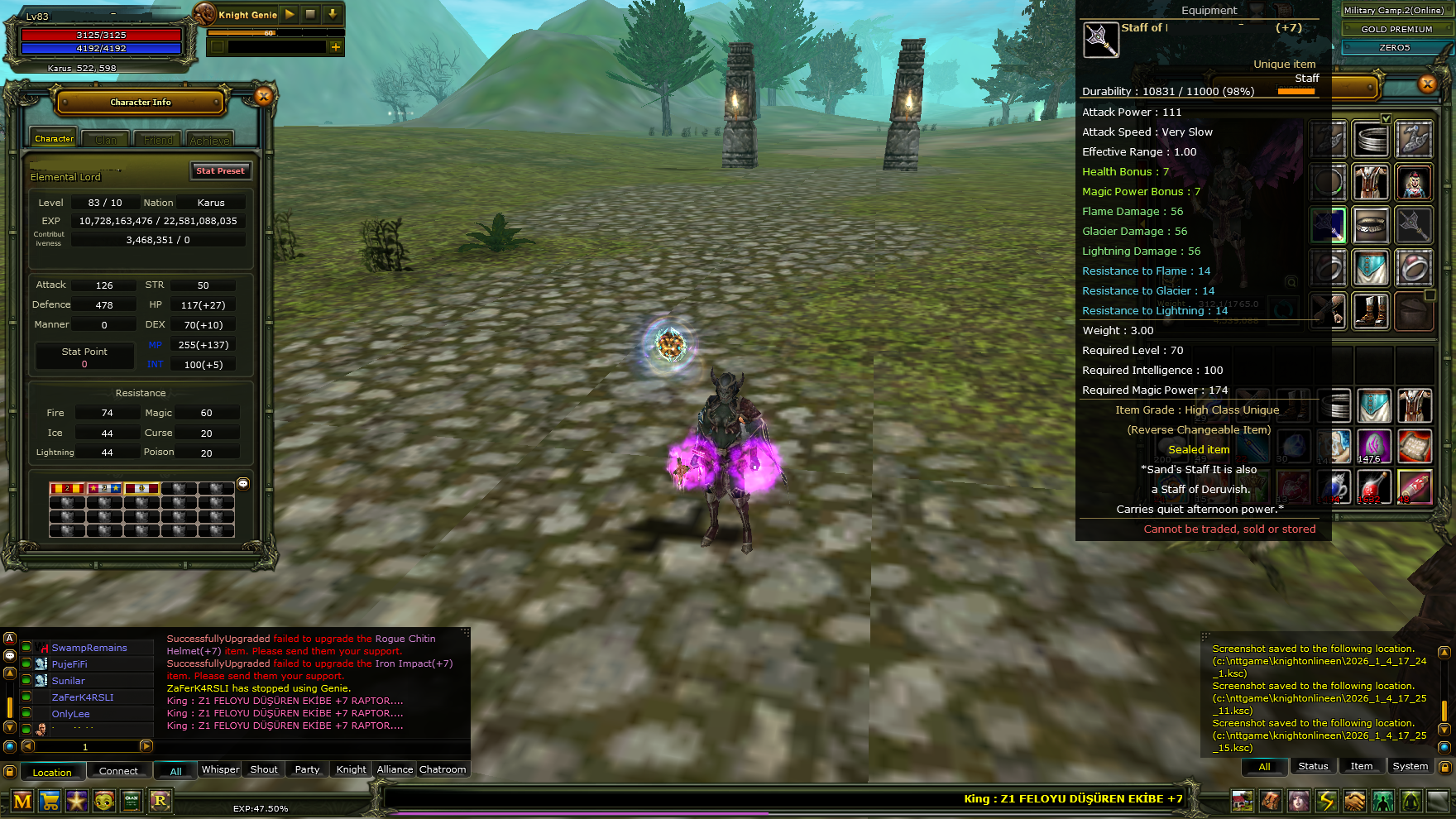 SATILIK 83/10 KARUS MAGE 7 QUEST STAFFLI 3,5 MİLYON NPLİ GOLD STAR LI