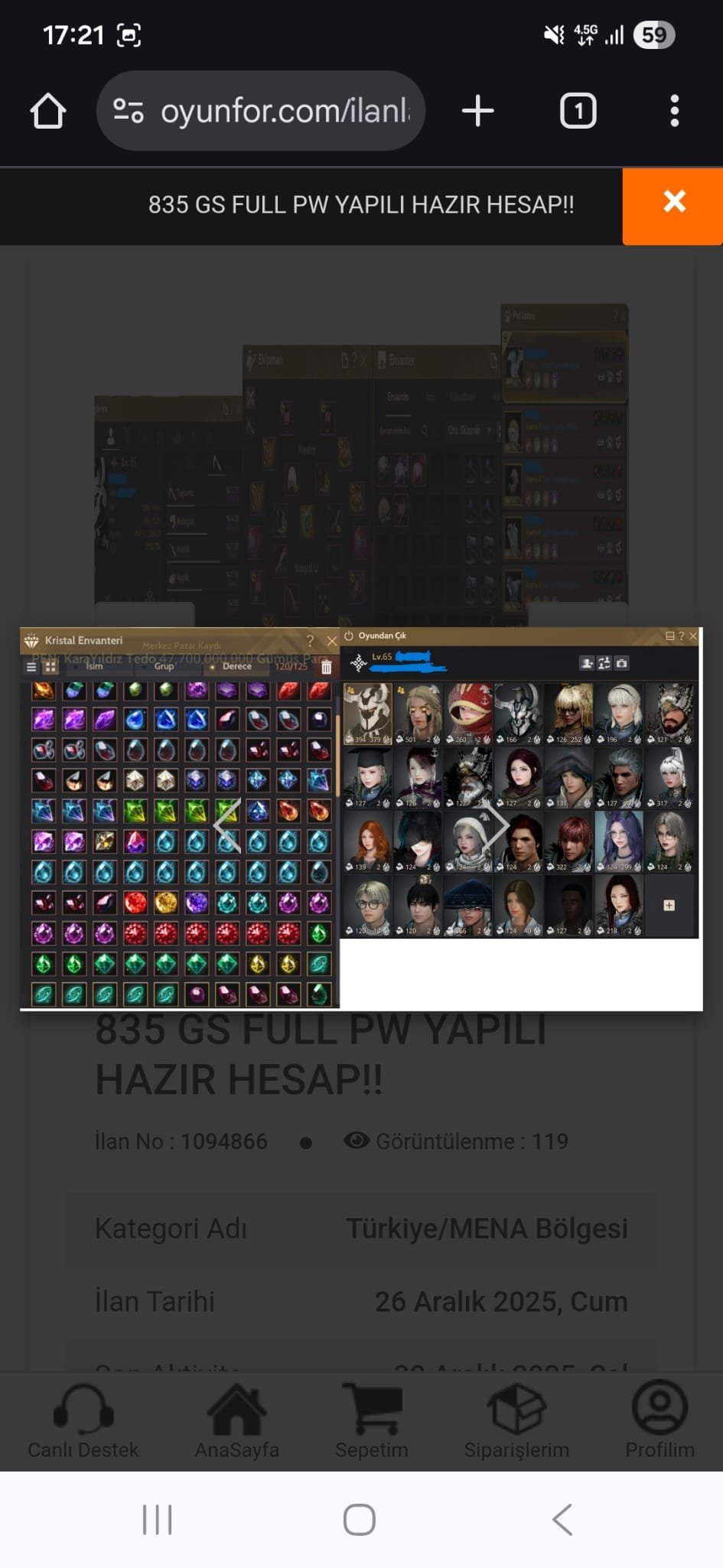 384 ap 453 dp 835 GS Dolu Hesap