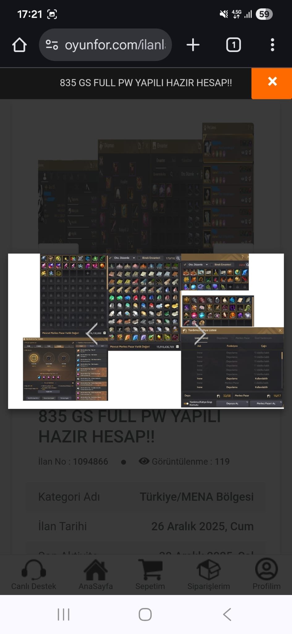 384 ap 453 dp 835 GS Dolu Hesap