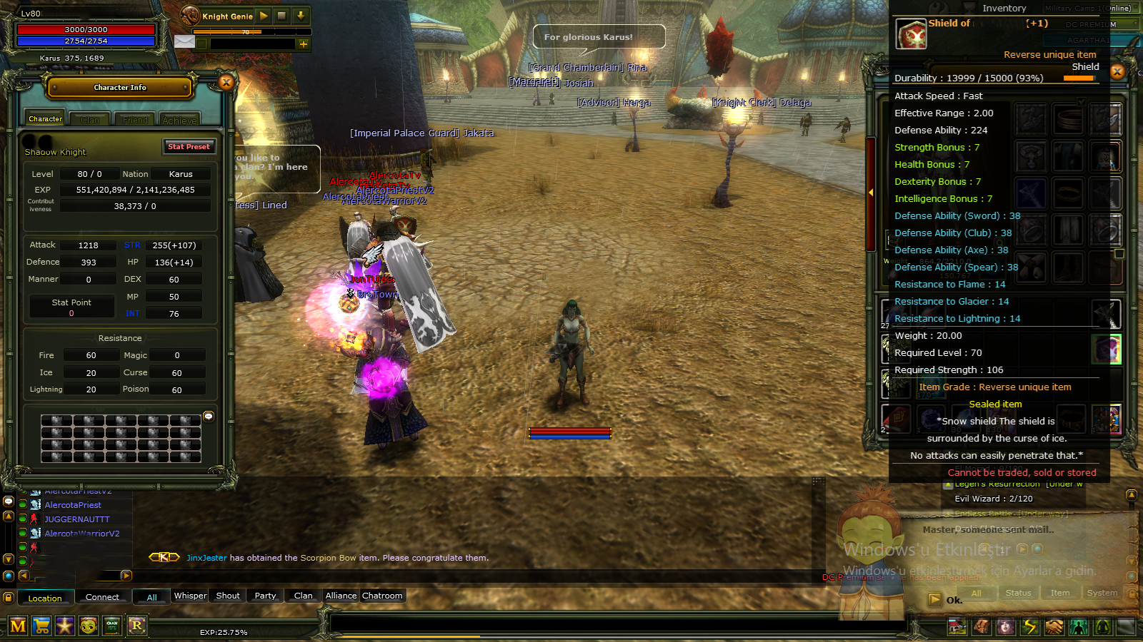 83/2 8 Quest Bow ve 6 Quest Fsli Okçu 90 Def , Yan charlar 80 Priest 7 Quest Kalkanlı