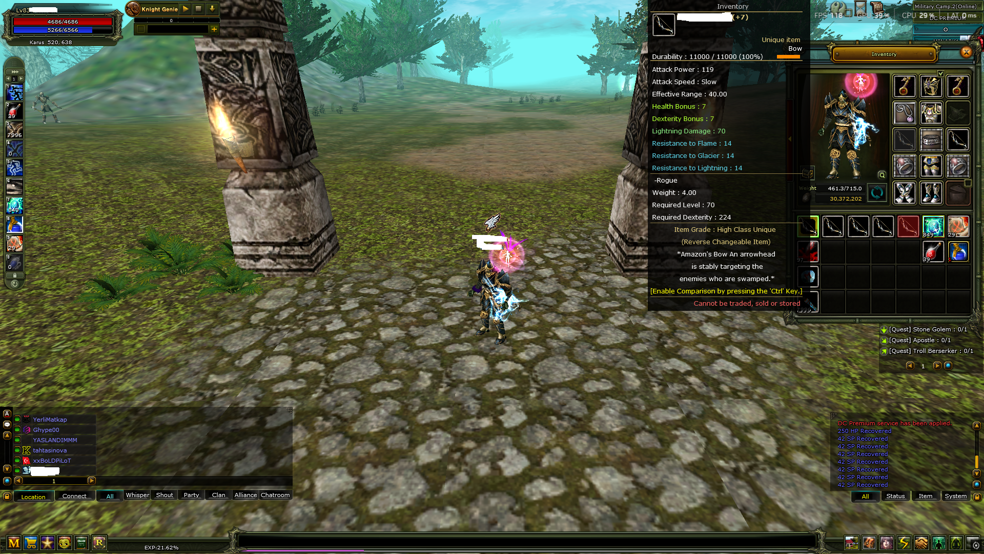 83/1 !!! 6 adet 7 quest bow 7 Mythril set!!