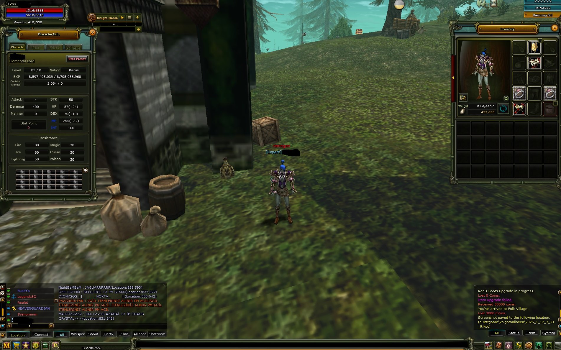 Minark 83 % 98 Karus mage