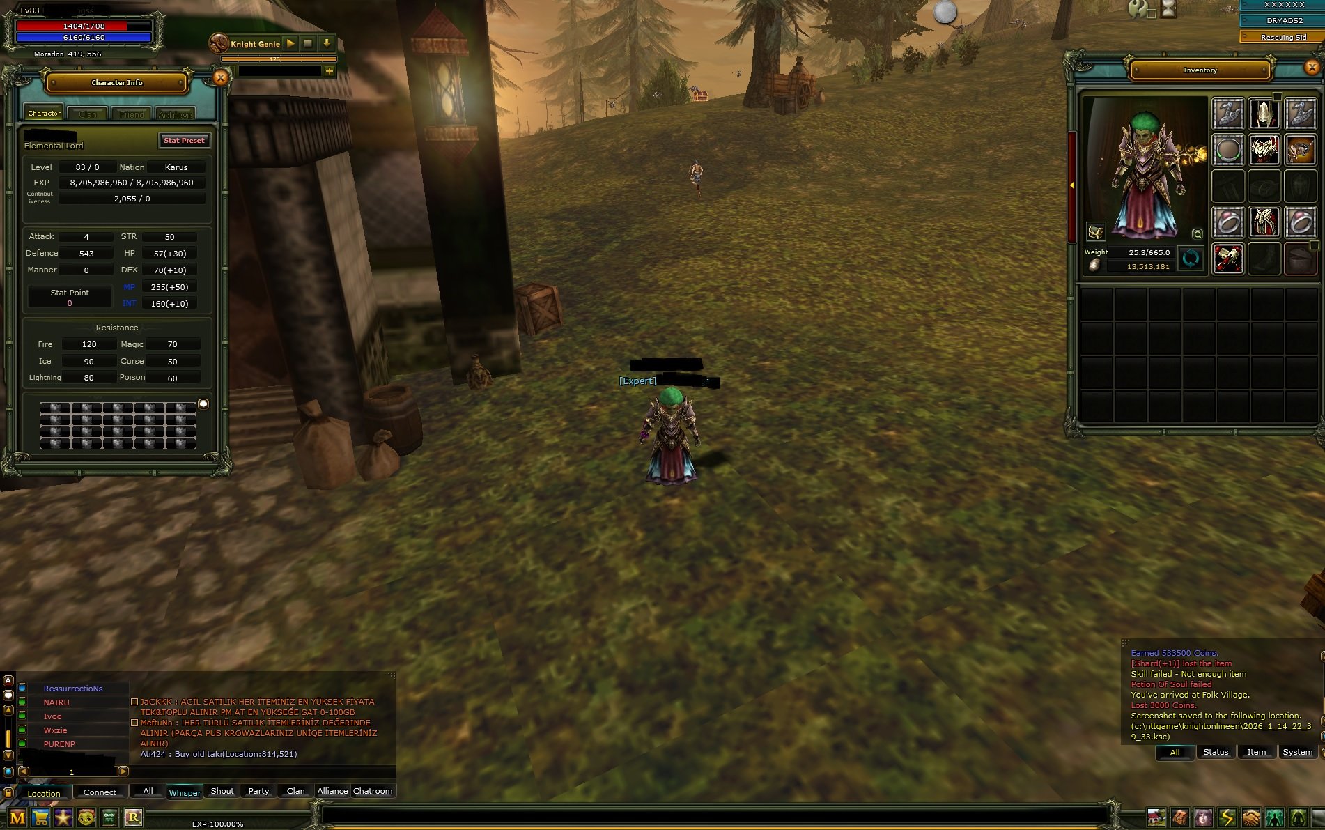 Dryads 83 % 100 karus mage - golden starlı- 2 sayfa ms var