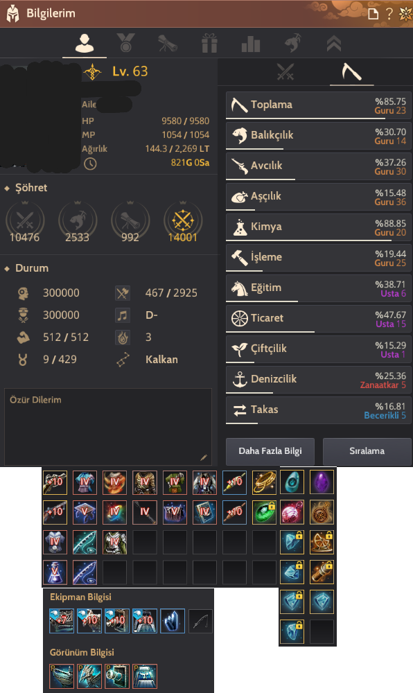 820 GS BOL P2WLİ VE HAZİNE PARÇALI PVP-LIFE HESAP