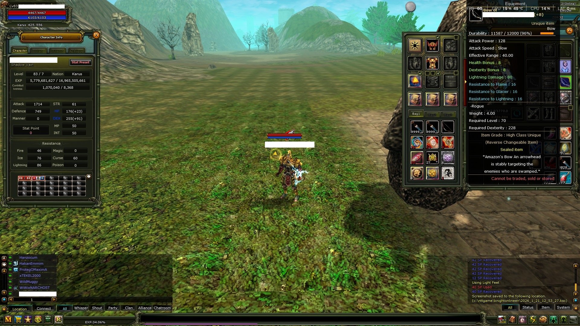 83/7 8 QUEST BOW KARUS OKÇU 1M 58K NP 100DEF 5 DEX 10 TALİSMAN