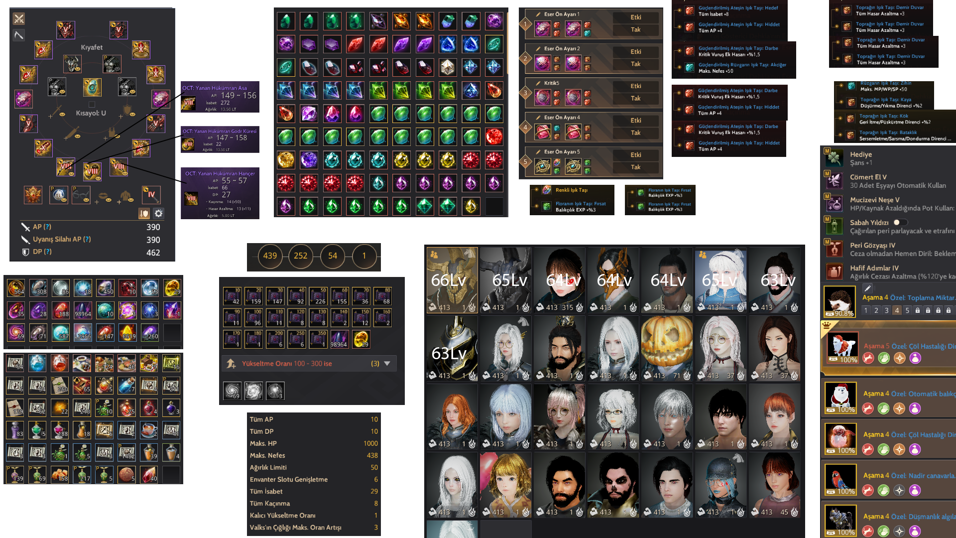 852 GS | 66/65/64 Lv Karakterler 840T / Pet/Peri/Kahya Full / Karak 10 Full Mavi Set / Orman Yolu Vagonu / Arkeolog