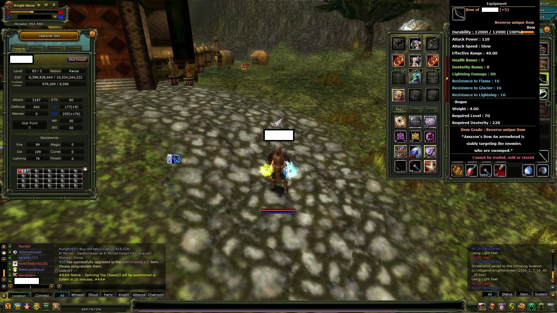 8 QUEST BOW 83/2 İTEMLİ SATILIK 980K NP KARUS ROGUE 100 DEF 5 DEX