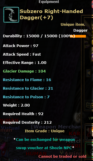 SELL 7 SUBZERO DAGGER