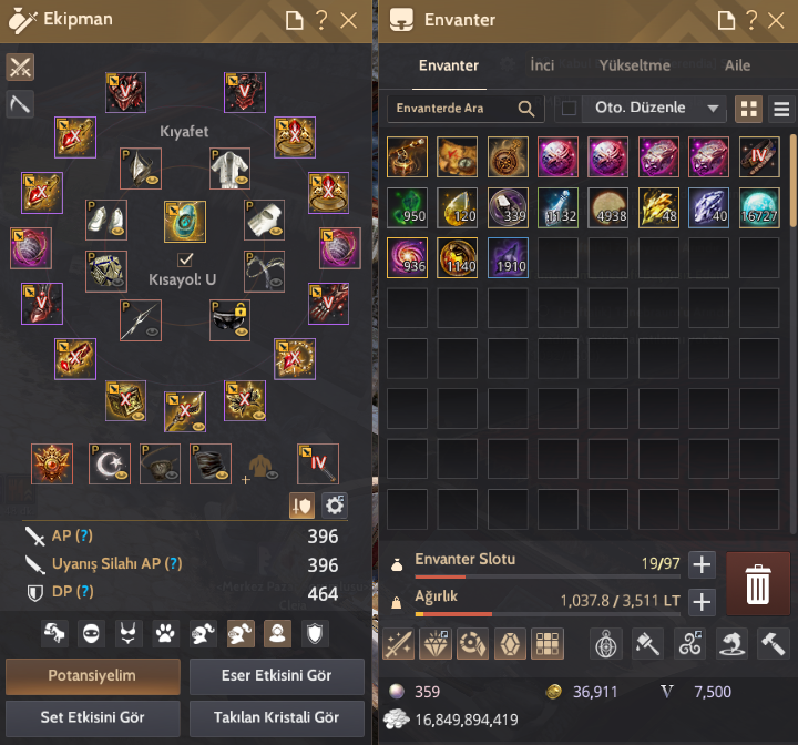 Client hesap 396 ap 464 dp full p2w atılmış hesap pve pvp oyun sonu hesabı mail ile teslim