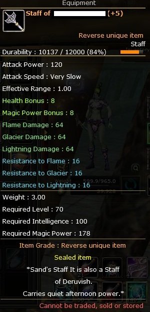 83/9 MAGE 8 QUEST STAFF 100 DEF 10 MP