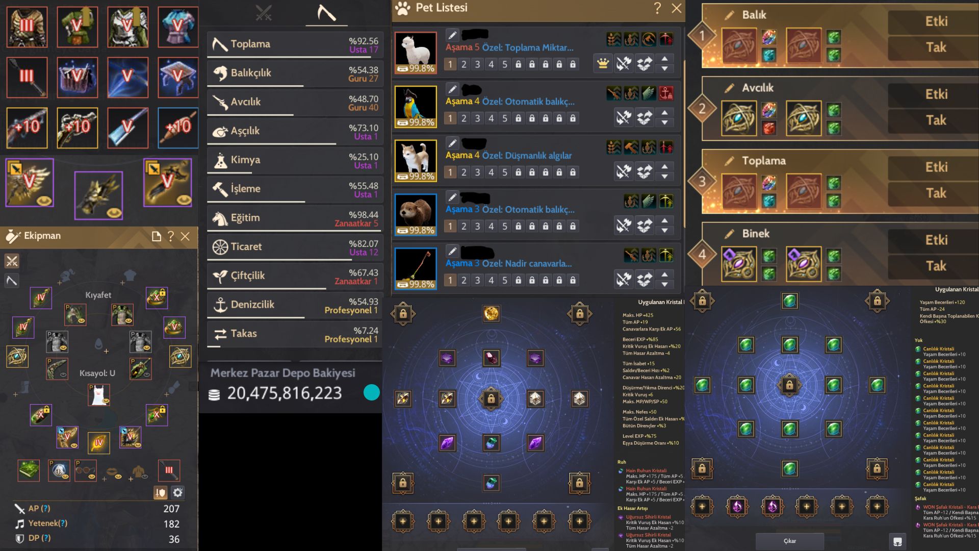 Toplam Değeri 1.3B / Yüksek Mastery Life Char / Client Hesabı