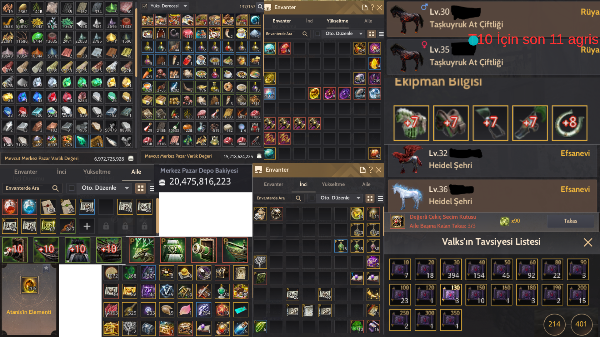 Toplam Değeri 1.3B / Yüksek Mastery Life Char / Client Hesabı