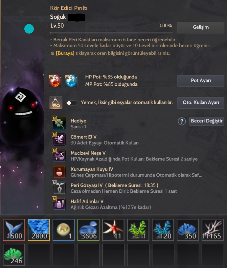 Toplam Değeri 1.3B / Yüksek Mastery Life Char / Client Hesabı / İhtiyaçtan Kelepir