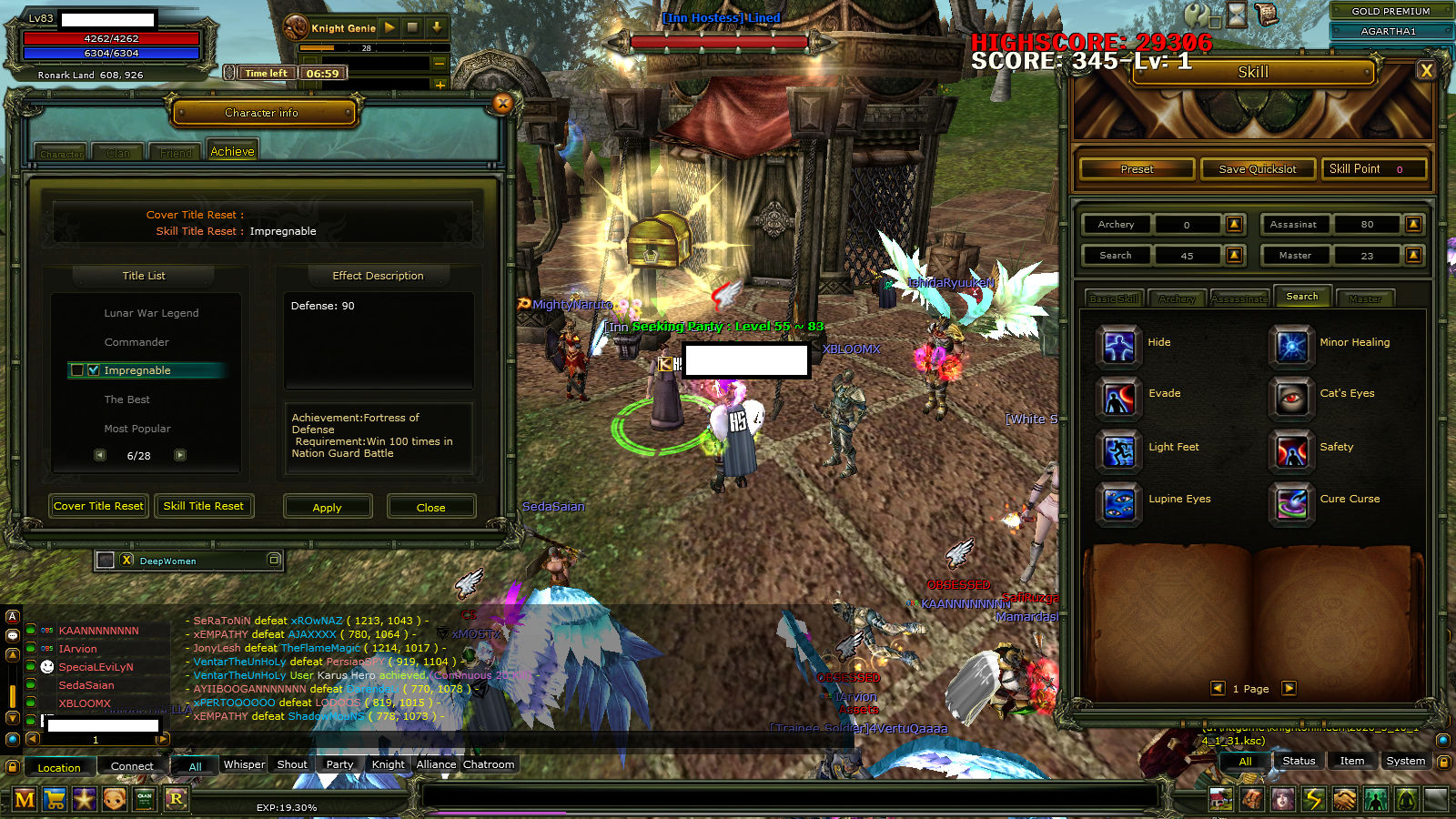 83/7 itemli ve 6,9m npli kareli simgeli asas, yan çar 72 okçu 6 quest bowlu