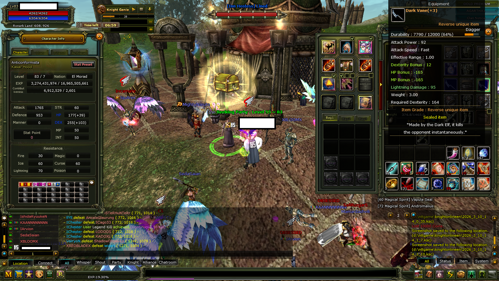 83/7 itemli ve 6,9m npli kareli simgeli asas, yan çar 72 okçu 6 quest bowlu