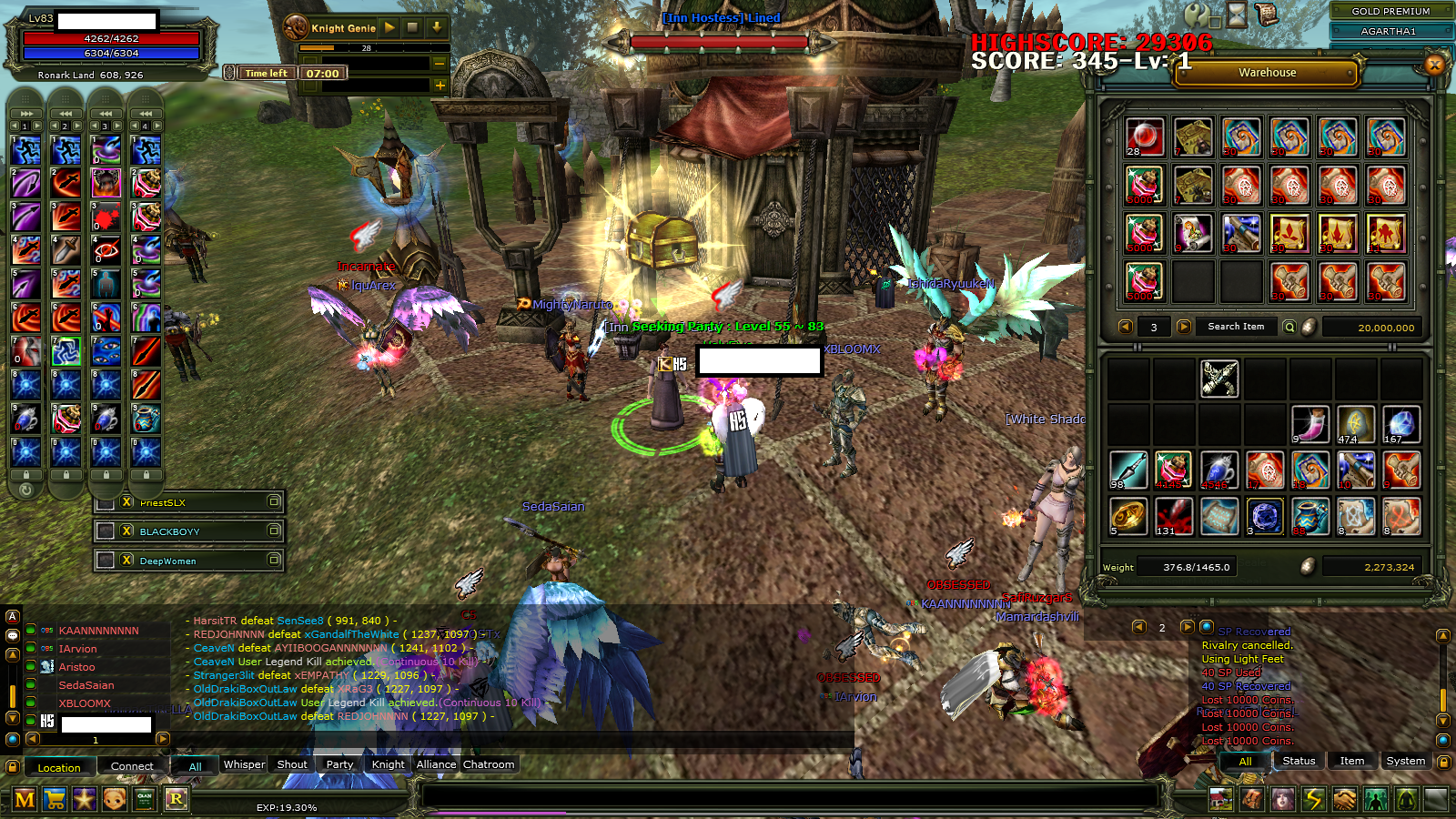 83/7 itemli ve 6,9m npli kareli simgeli asas, yan çar 72 okçu 6 quest bowlu