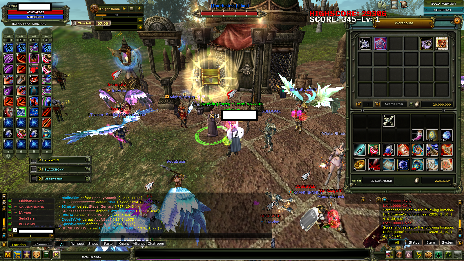 83/7 itemli ve 6,9m npli kareli simgeli asas, yan çar 72 okçu 6 quest bowlu