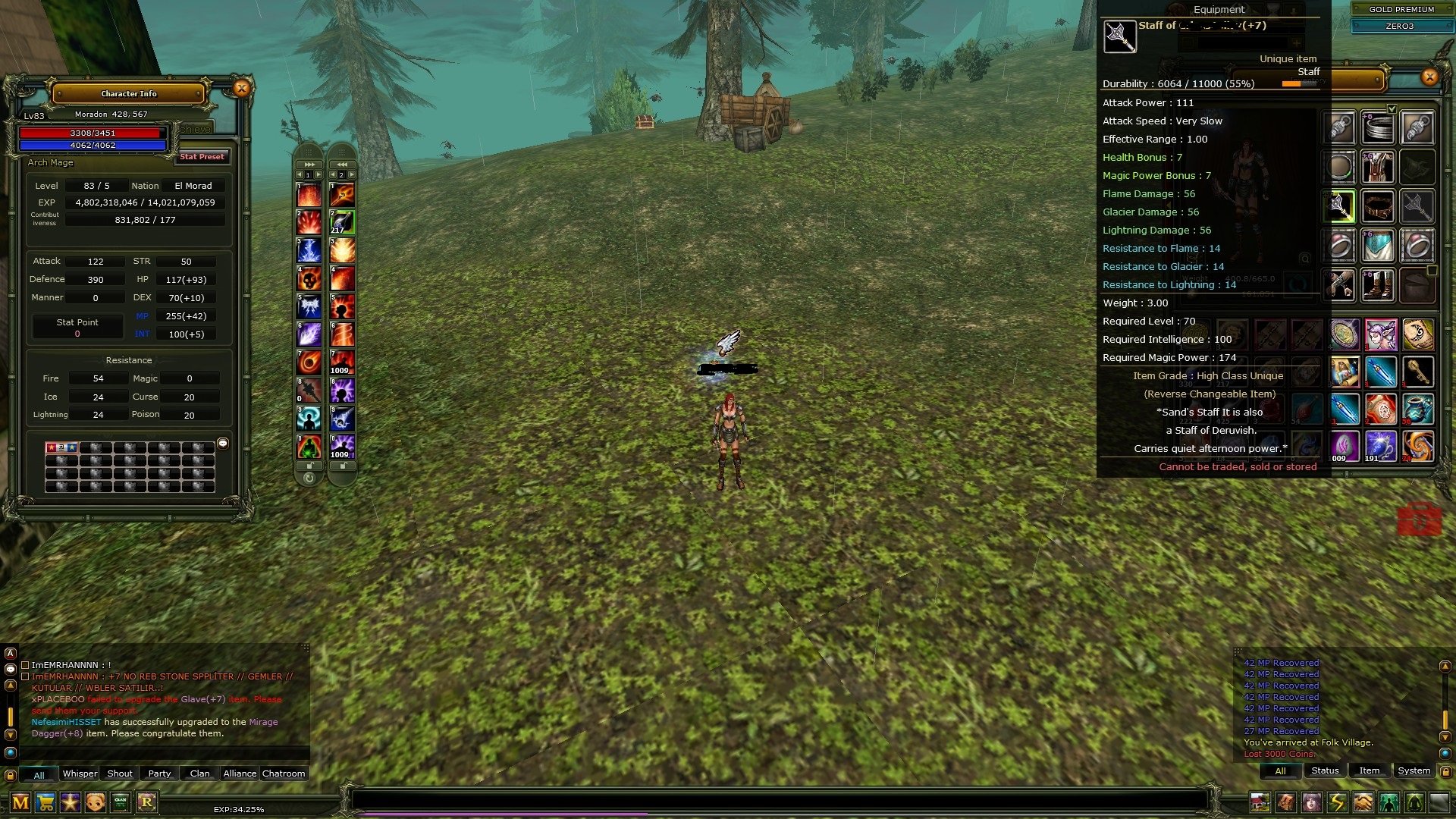 83/5 Lw 7 QUEST STAFF 830K NP 29 GUN GOLD PRE HUMAN MAGE