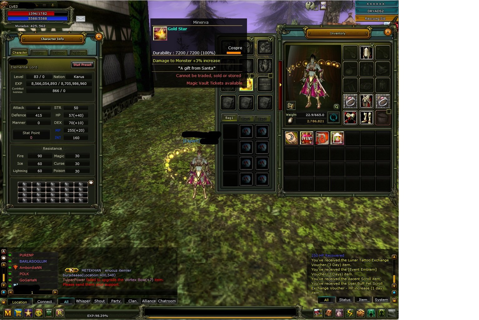 83 % 98 karus mage - golden star - 40 def acık