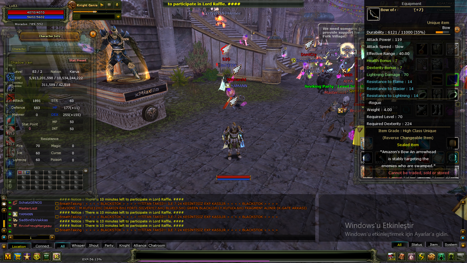 83/2 7 Quest Bow ve % 100 Talisman Upgrade Scroll