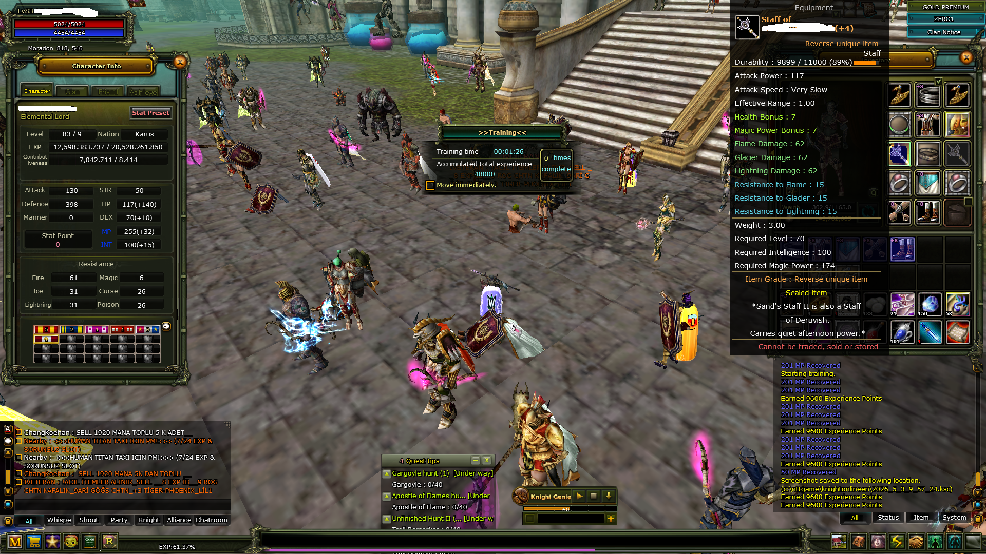 83/9 % 65 7M NP REB 4 QUEST STAFF KARUS KIZ MAGE