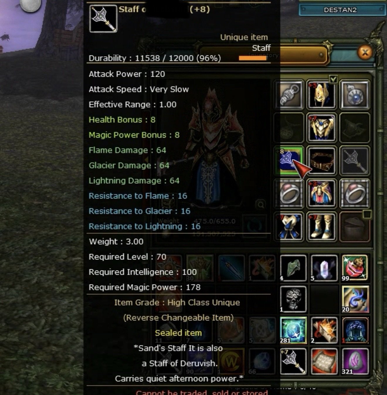 81 level 8 quest staff ve 7 quest staff var, 3 parça 7 Ron’s hp basılı, çoğu görev duruyo