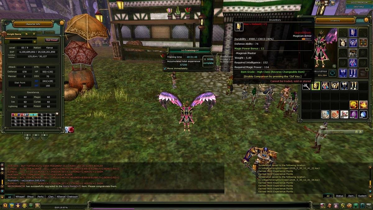SELL 8 RONSLU KARUS REB 9 MAGE 83/9 REB MAGE YÜZDE 20 ÇOĞU GÖREV DURMAKTA ( QUESTLER YAPIL