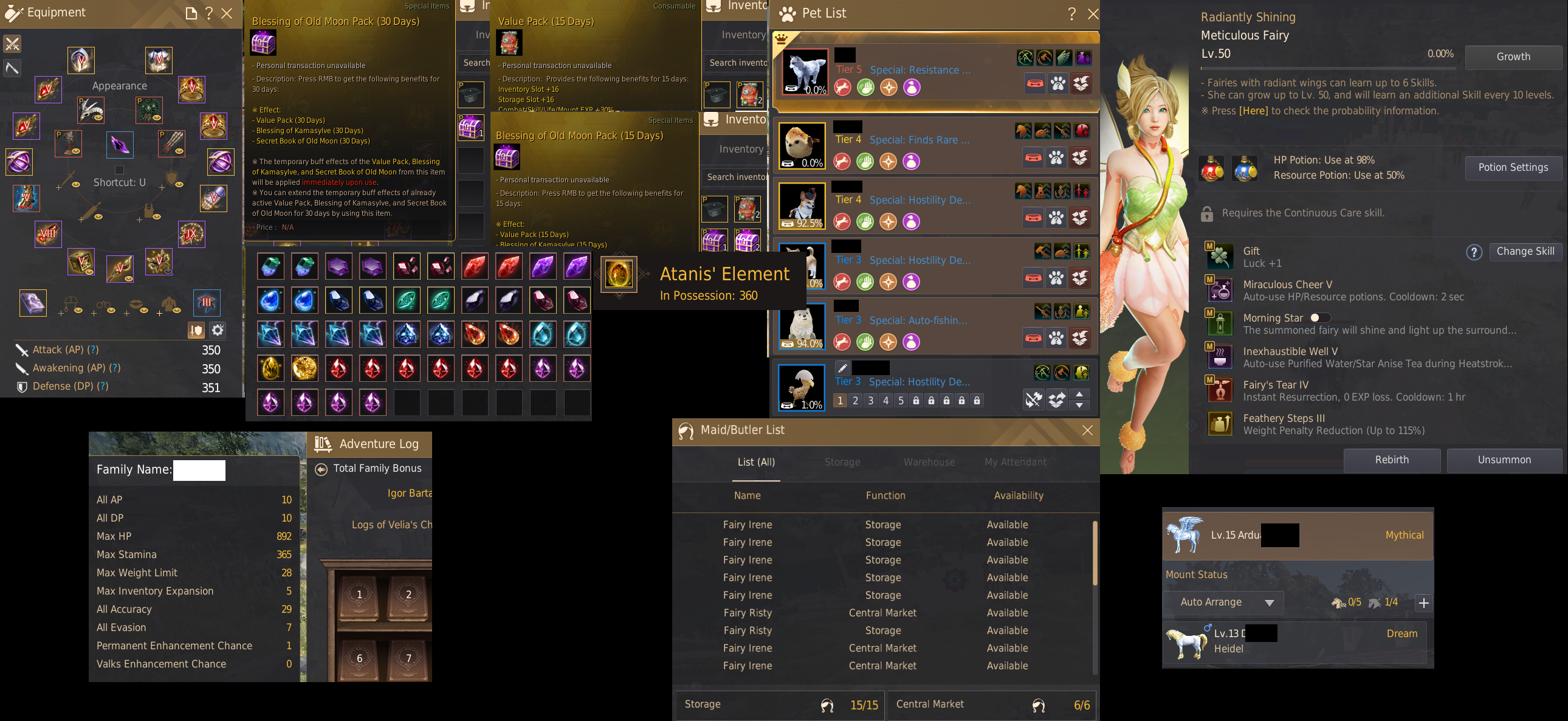 BDO / EU HESAP : 350 AP - GRİND'A HAZIR FULL KHARAZAD 3 HÜKÜMRAN- NODE/PVE BAŞLANGIÇ HESAP