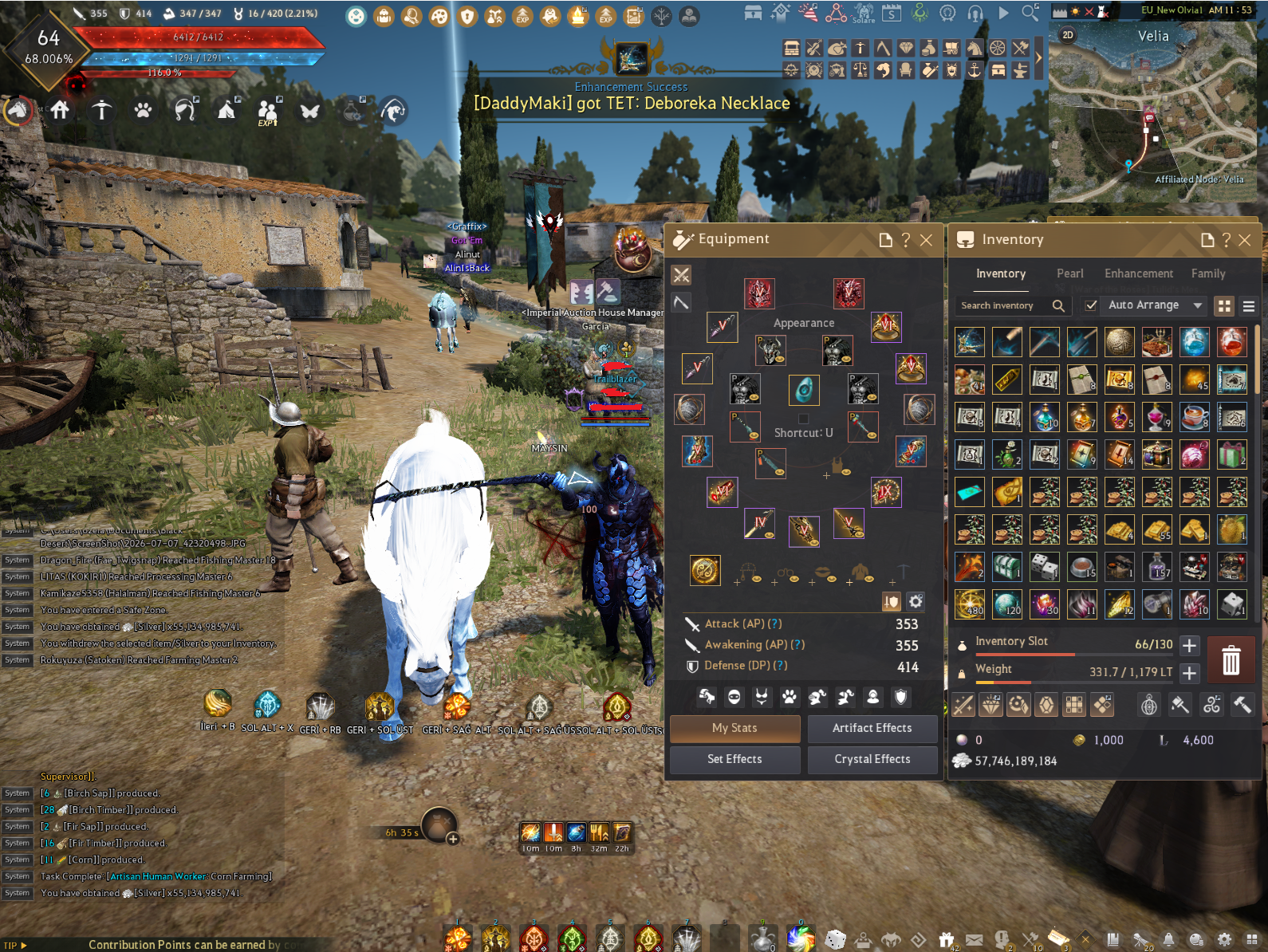 BEDAVA FİYATINA BDO EU 355 AP 414 DP 58B NAKİT 64 LVL % 68 EXP DOSA