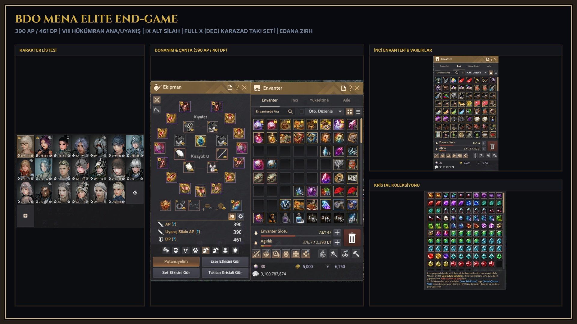 [İlk Sahibi] 851 GS | 390 AP/461 DP | VIII/IX Sovereign | Full X Karazad | 3 Treasures |