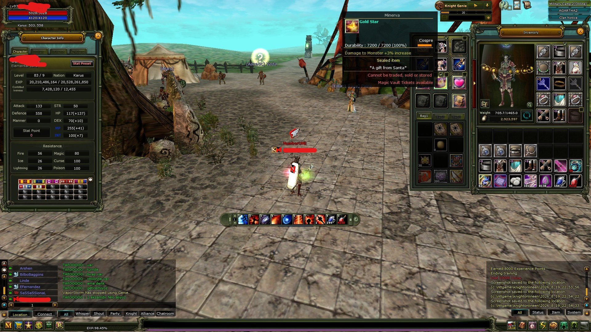 83/9 EXP % 99 MAGE 8 QUEST STAFF 7.5 m np full achieve 100 def 10 Mp uyguna!