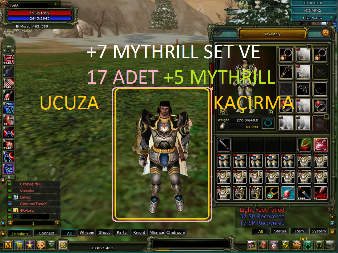7 MYTHRILL SET 17 PARÇA ARTI BEŞ MYTHRILL ROGUE MINARK