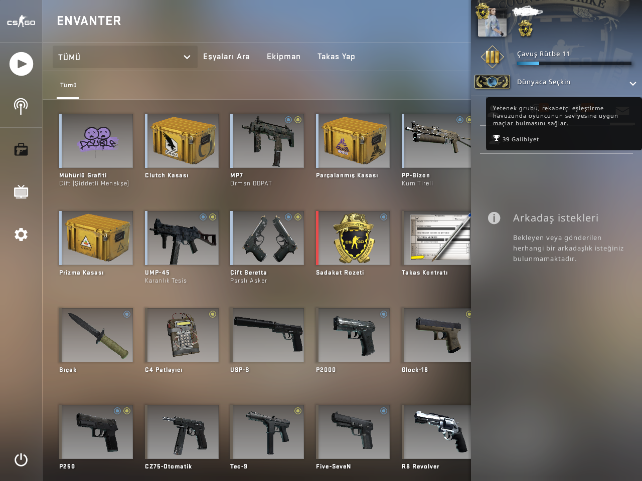 23K CSGO SAATİ 39 WİN GLOBAL 1 MADALYA PRİME İLK MAİLLİ FACEİTLI HESAP