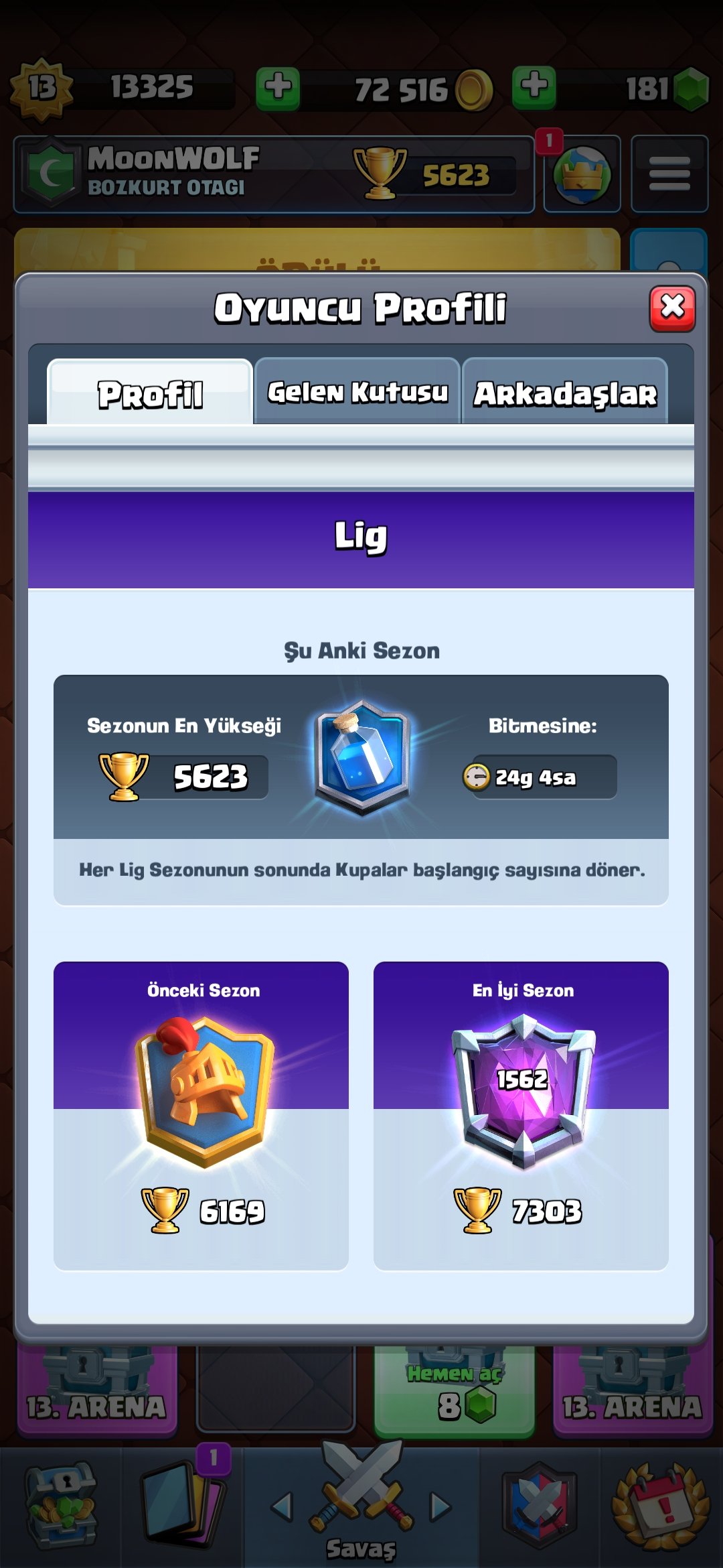 Max level sıralama yapmış max kartları olan clash royale hesabı