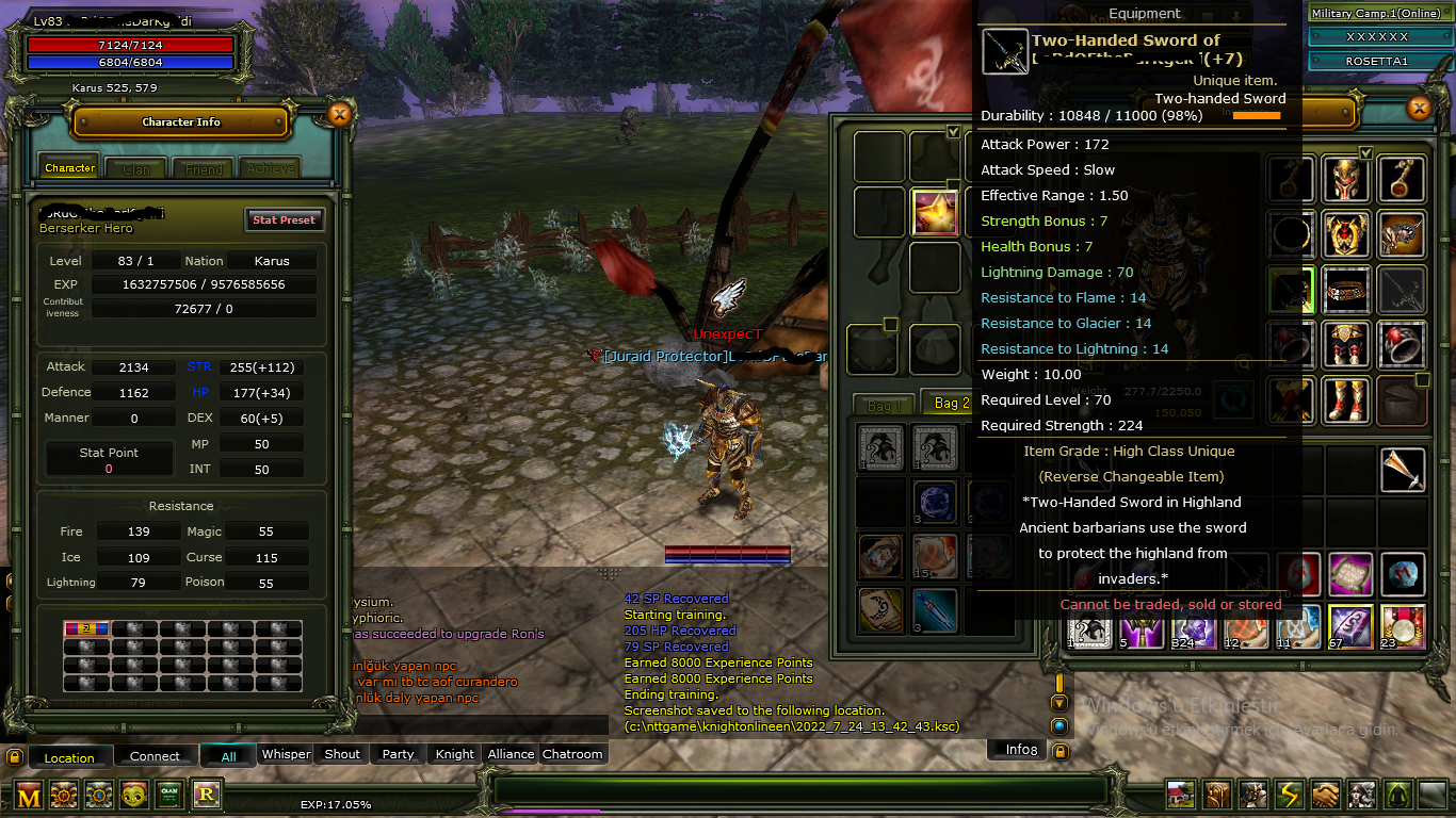 rosetta 83/1 karus warrior yan karakter 80 lwl warrior
