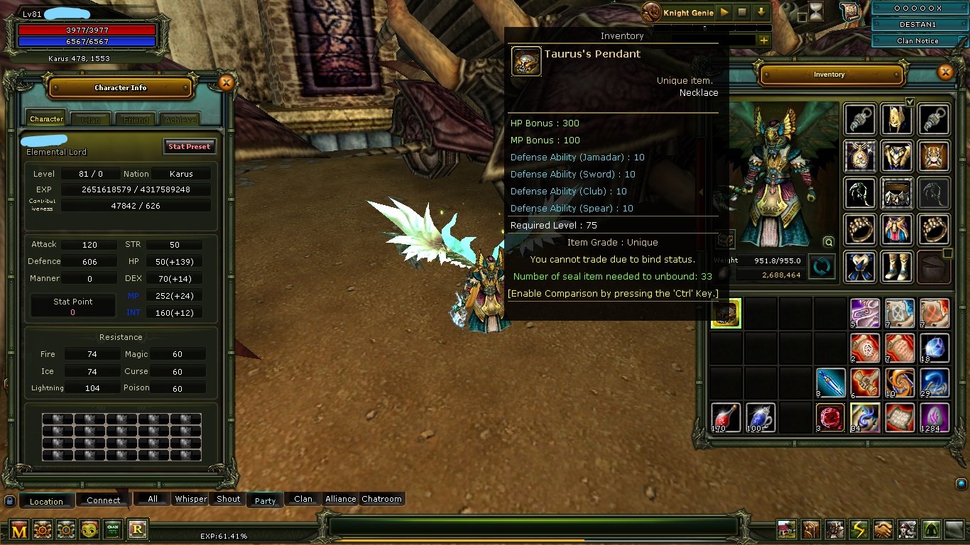 81% 61 karus mage 7 ron's setli/Gryphon hp basılı setli /itemli halde
