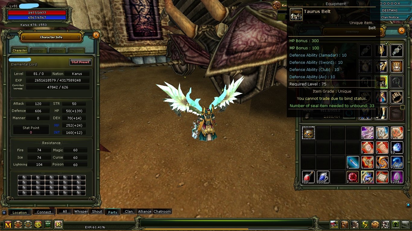 81% 61 karus mage 7 ron's setli/Gryphon hp basılı setli /itemli halde